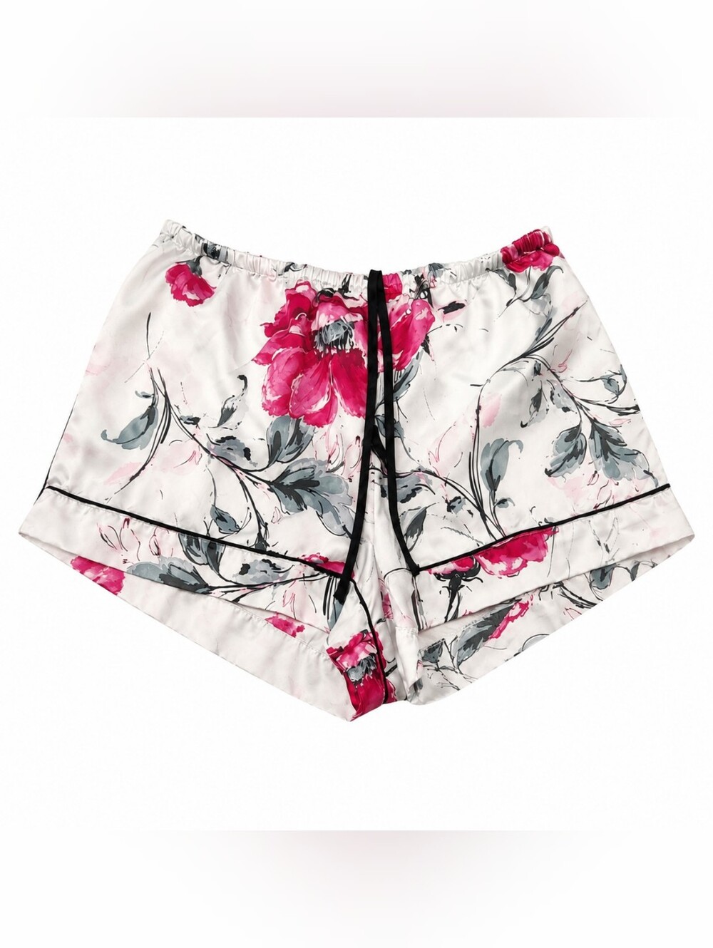APT. 9 Satin Pajama Short Set Contrast Piping Romantic Floral M - Picture 13 of 16
